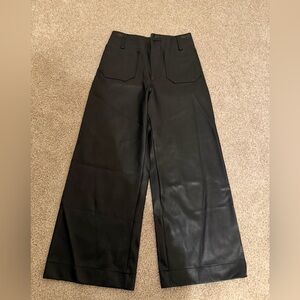 Maeve Anthropologie Black faux leather Colette wide leg crop pants 24P